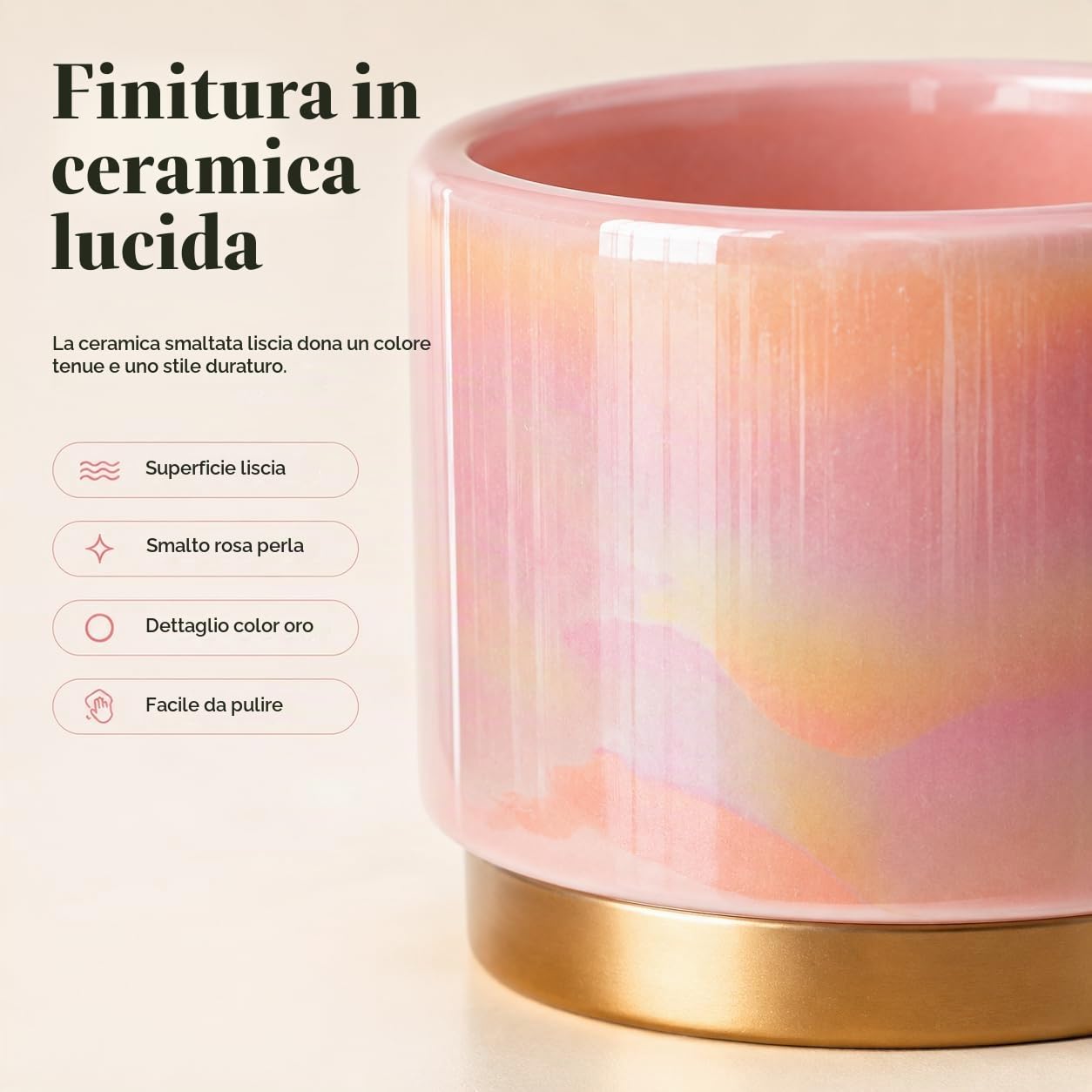 Gepege Vasi per piante da interno rosa per piante, fioriera in ceramica con foro di drenaggio, 15,2 cm + 12,7 cm + 10,2 cm. Vaso per fiori di orchidee succulente - Smalto arcobaleno perlato