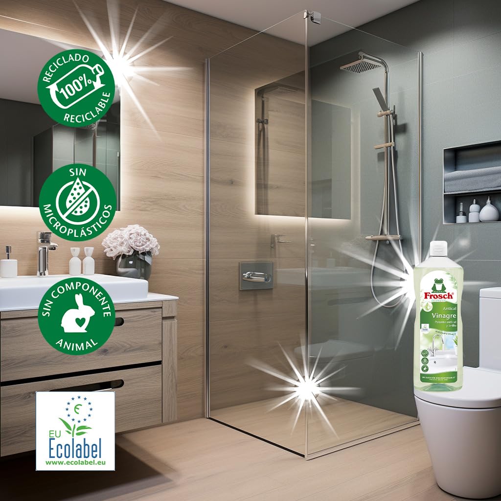 Frosch - Detergente anticalcare per aceto, rimuove le macchie di calcare da bagno e cucina, efficacia disincrostante - Confezione da 10 pezzi x 1 l