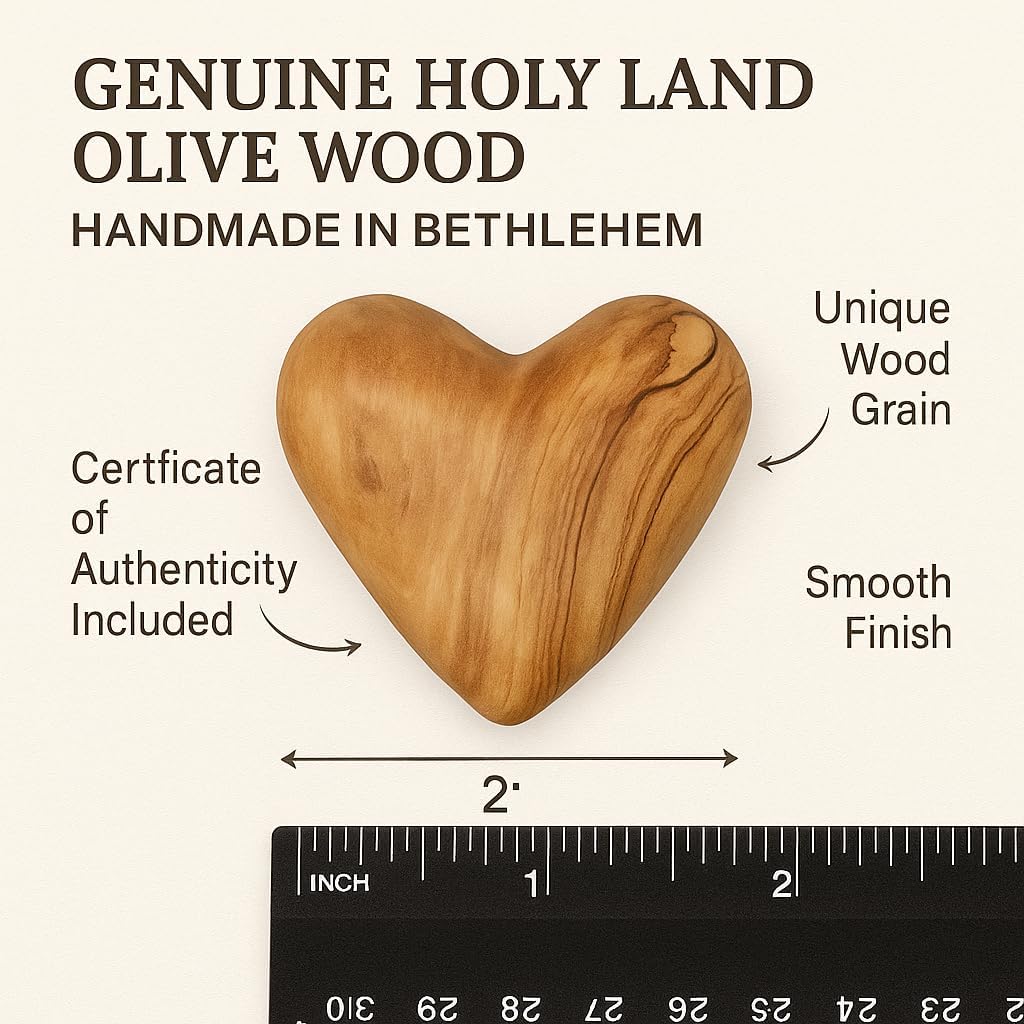 ZULUF Set of 10 Olive Wood Hearts 2 x 2 Bulk Pack Hand Carved Wooden Hearts Wedding Favors Party Pack Valentine Bowl Filler Rustic Home Decorations Handmade in Bethlehem w/Certificate