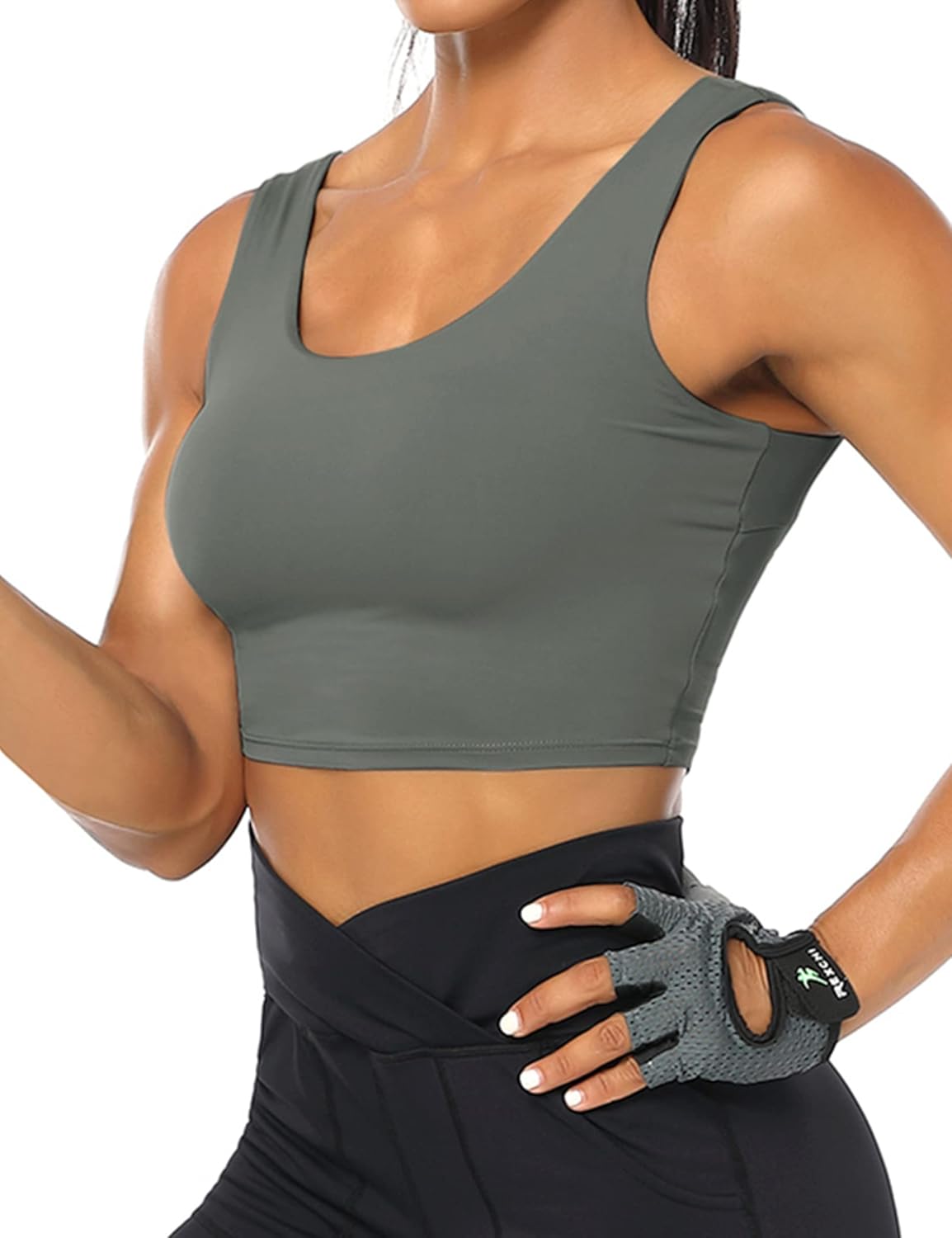KOJOOIN Longline Sports Bra for Women Strappy Padded Yoga Bras Workout Gym Fitness Running Crop Tank Top