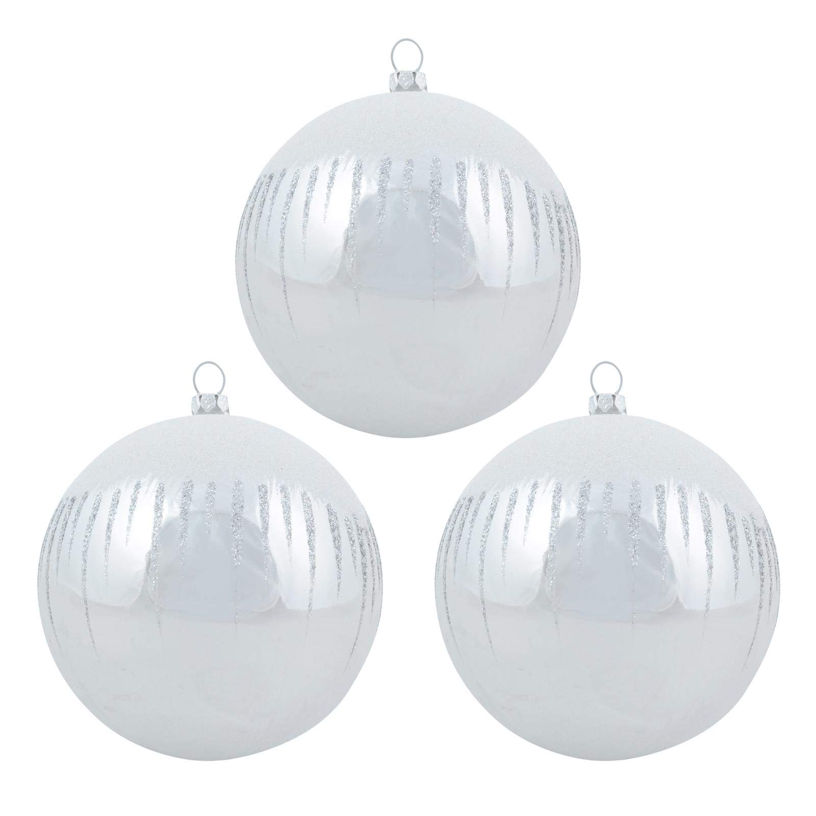 Mr Crimbo Silver Pack Of 3 Shiny Christmas Tree Baubles With Glitter Snowscape