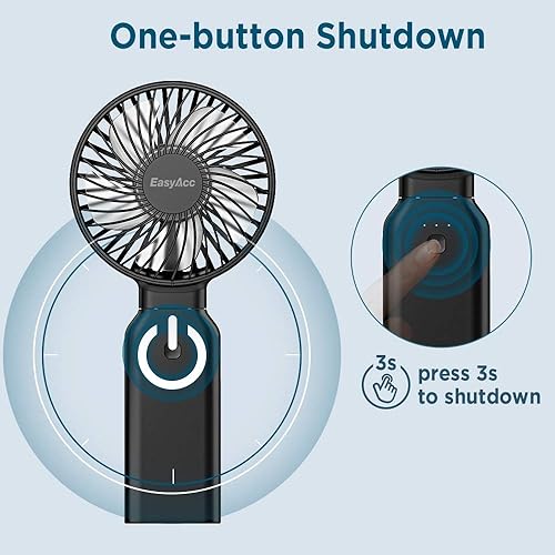 Miniatura 4 de EasyAcc Handheld Fan Portable Fan, 9000 Rechargeable Battery Powered Fan Small Desk Fan, Powerful 4 Speeds 53H Cooling Time Personal Fan with Power