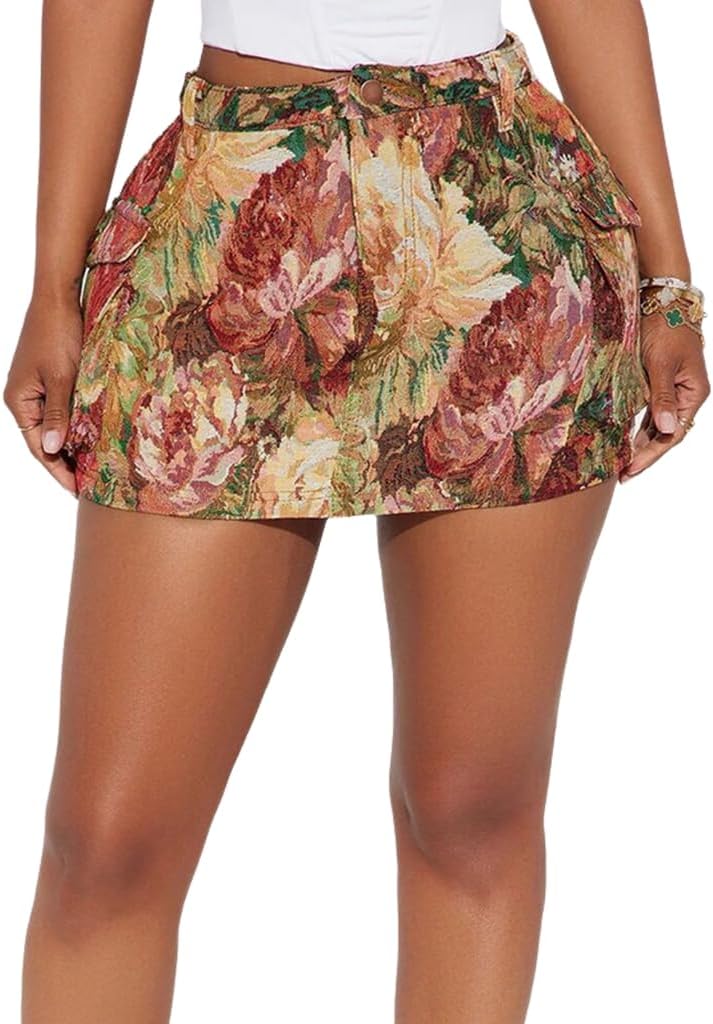 Women Mini Skirt Floral Cargo Skirt High Waist Skirt Summer Skirt