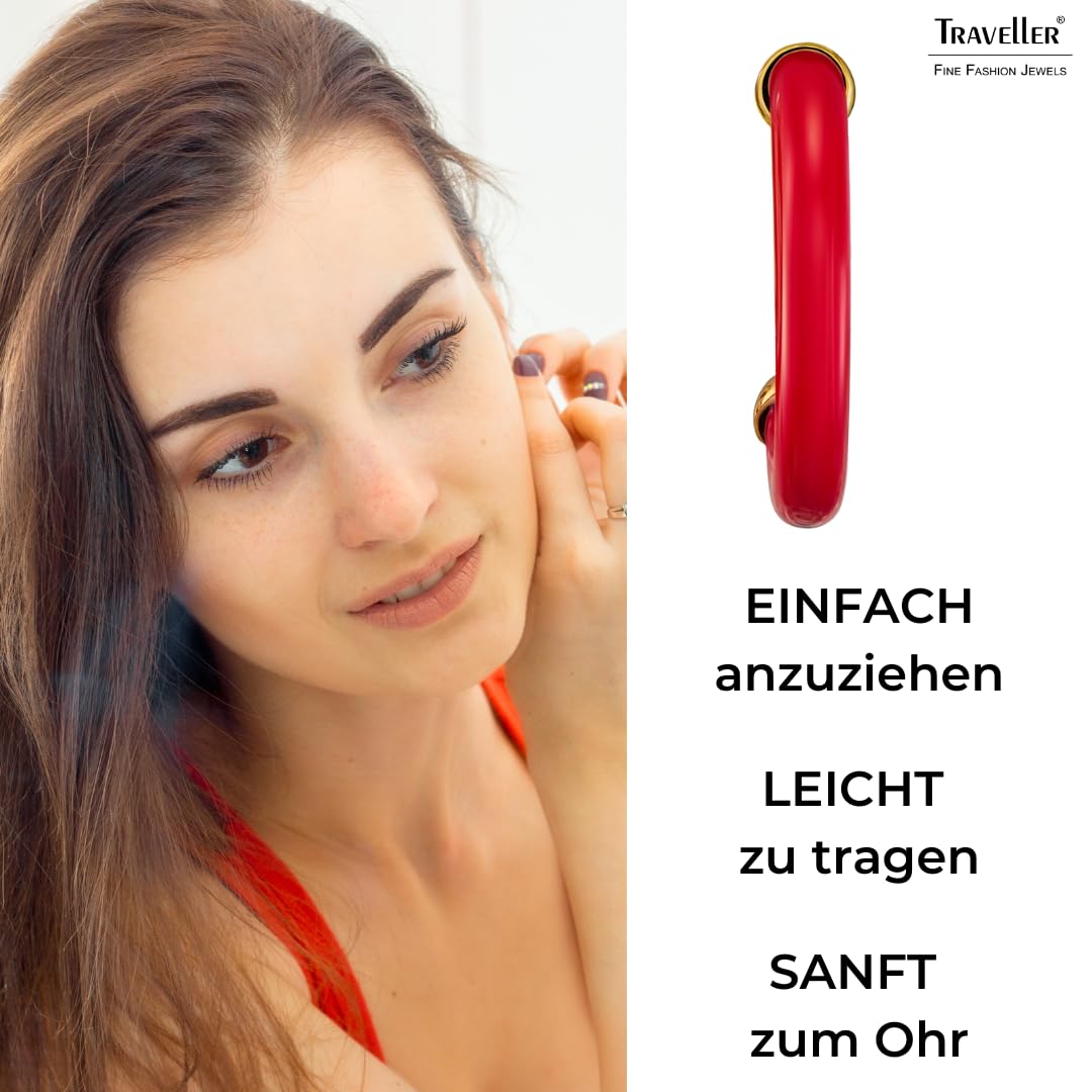 Traveller Ohrclip Creolen - Damen - Ø 25mm - Resin Rot - 22kt vergoldet - 157716