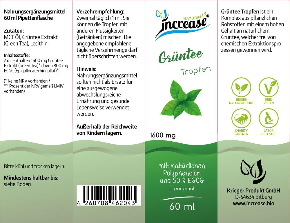 Nimm 3, zahl 2 Aktion Liposomale Grüntee/Green Tea Tropfen hochdosiert - (144.000mg in 3 Flaschen) 1600mg Grüntee pro Tag davon 800mg EGCG (Epigallocatechingallat) - MCT Öl - Hohe Bioverfügbarkeit