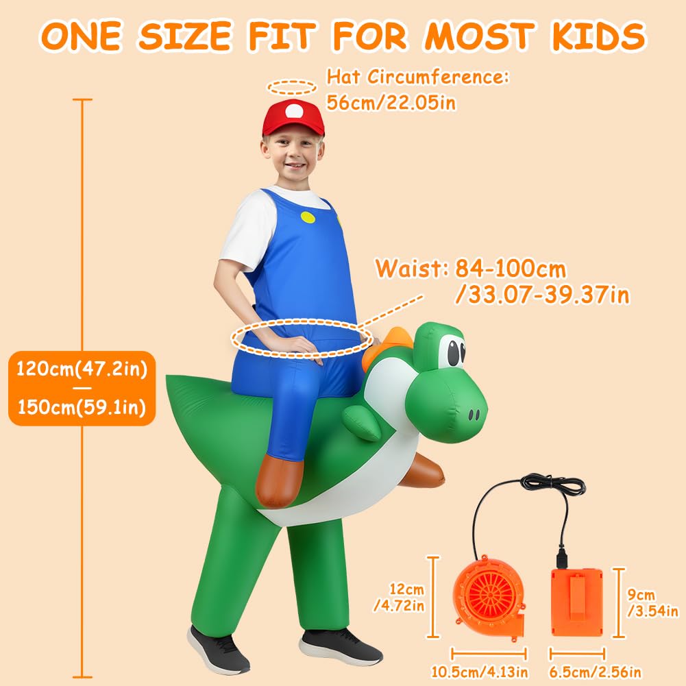 Alaoo Inflatable Dinosaur Costume for Kids, Funny Ride-on Green Dinosaur Halloween Costumes with Hat, Cosplay Costume Accessories Kits for Halloween Christmas Cosplay Masquerade Party, 120-150CM - Image 2