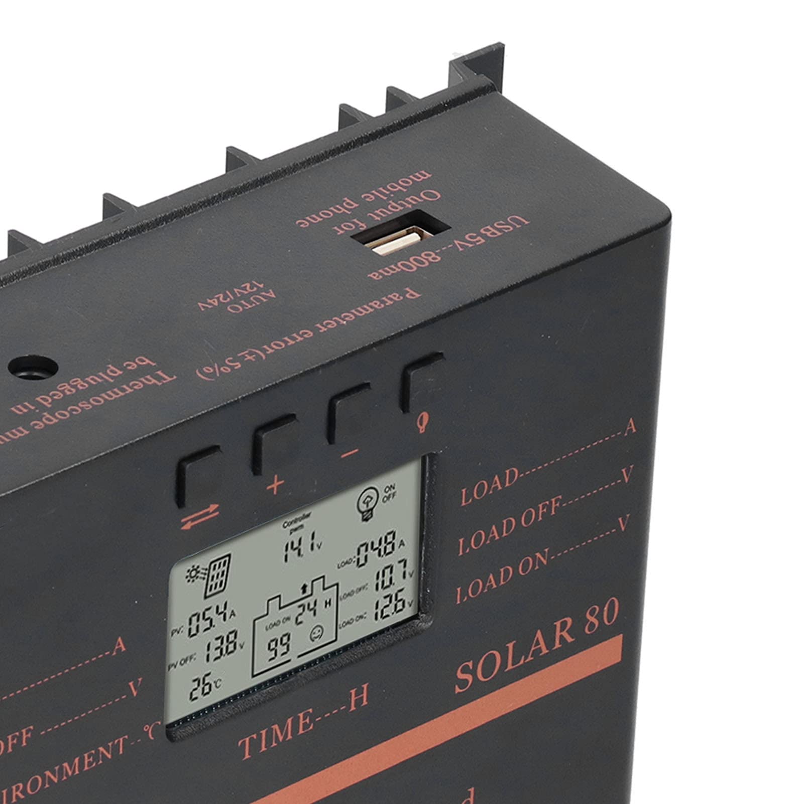 Controlador de Carga Solar PWM de 80 A para Electrodomésticos, 12 V/24 V con Salida USB de 5 V, Carcasa de ABS Duradera, Protección Múltiple para Sistemas de Iluminación, Gestión