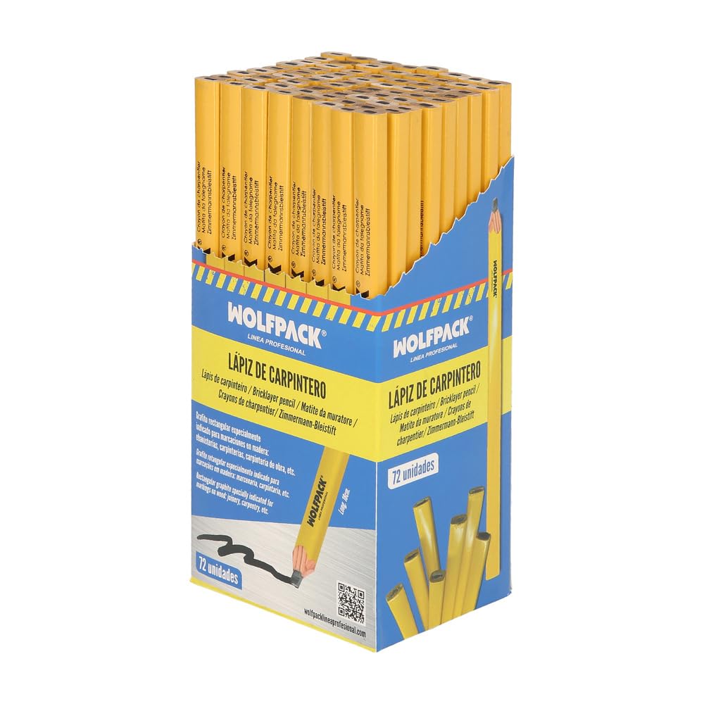 WOLFPACK LINEA PROFESIONAL Lapiz Carpintero Standar Caja 72 Lapices. Marcador Carpinteria, Albañileria