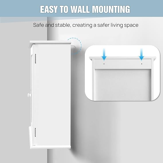 Kitchen Wall Cabinet with Doors & Adjustable Shelves, White Engineered Wood Wall Cabinet Kitchen Storage Cupboard Hanging Bathroom Wall Organiser Unit, Freestanding Furniture Organizer for Bedroom
