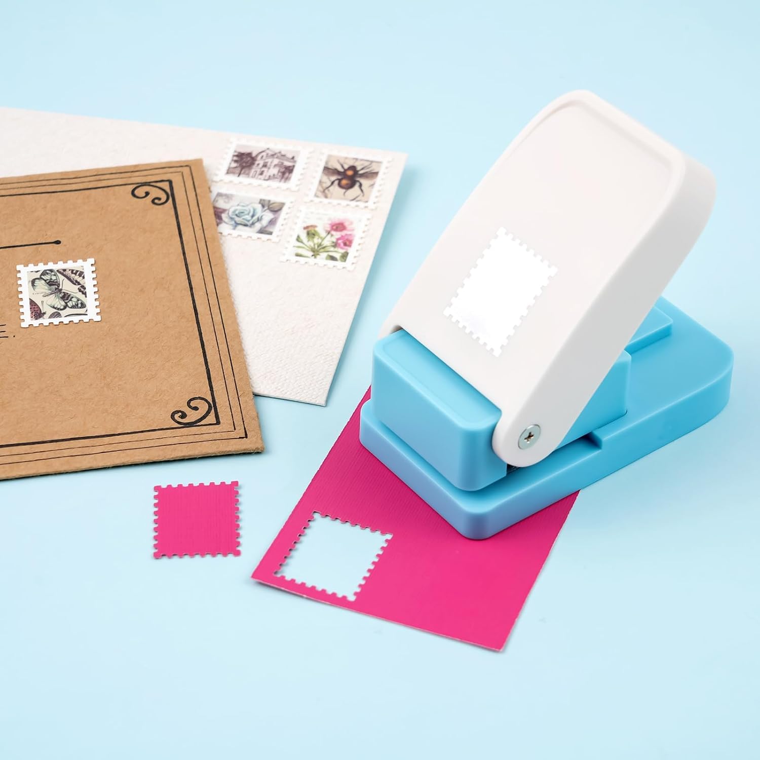 Stamp Punch 1piece, Postage Stamp Paper Punch 1x0.8in & 1x1in, Scrapbooking Card Making Paper Punch for Journaling DIY Crafts - Image 2