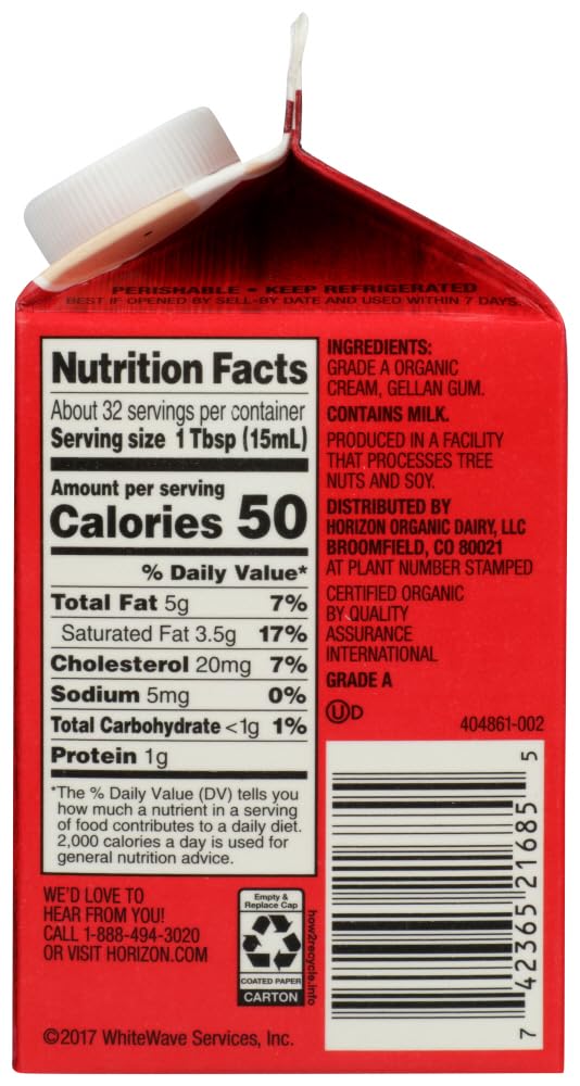 WhiteWave Horizon Organic Heavy Whipping Cream 16 Ounce - 12 per case — view 2