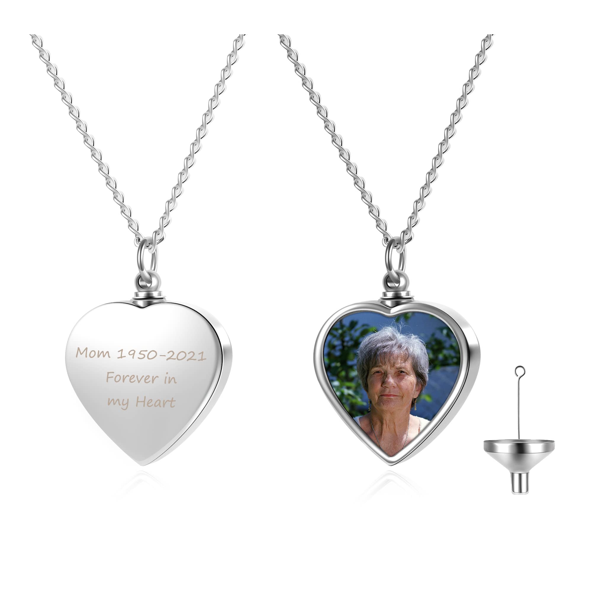 Personalized Master Personalized Custom Photo & Text Cremation Urn Necklace Heart Urn Necklace for Ashes Cremation Keepsake Jewelry Stainless Steel