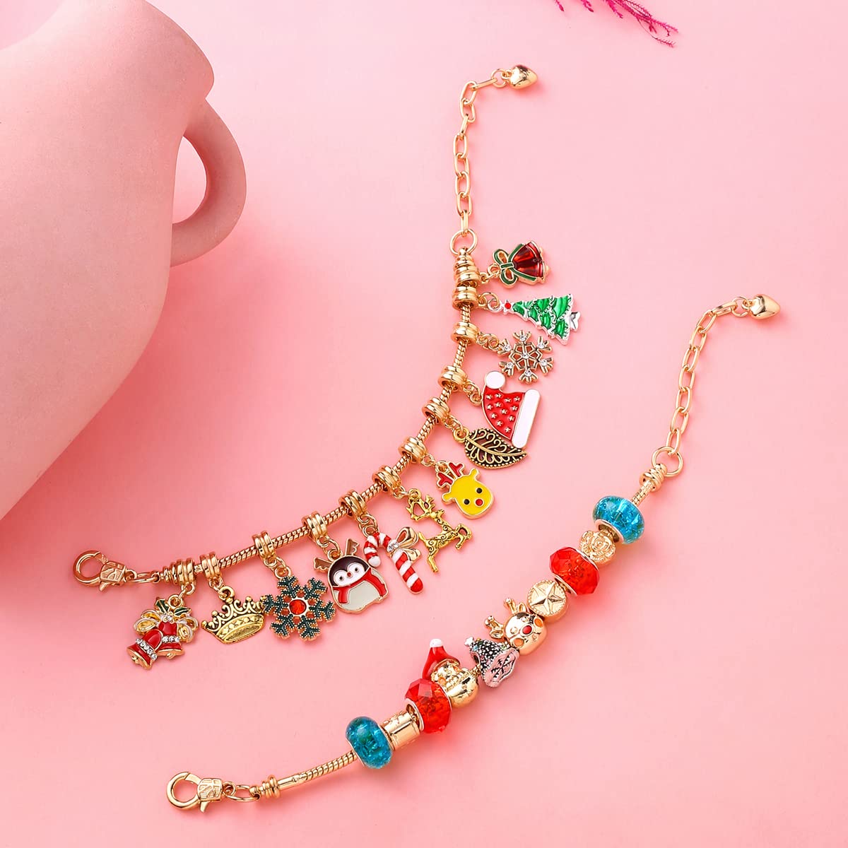 Melbees by Yellow Chimes Jewellery for Girls and Kids Charm Bracelet Making Kit for Girls DIY Christmas Themed Bracelet for Girls Bracelet Jewelry Making Kit for Girls Birthday Gift for Girls. 1