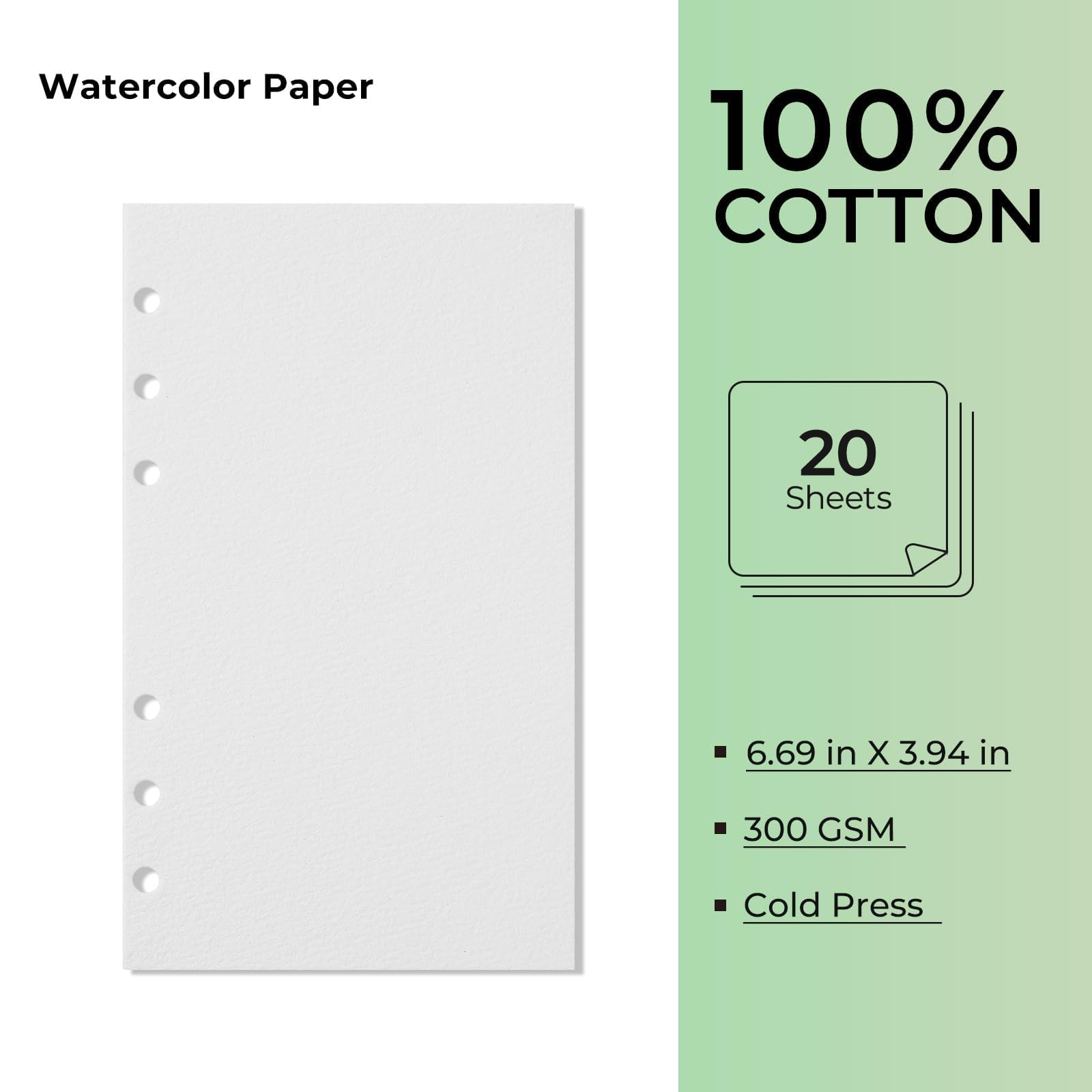LIGHTWISH Carnet de croquis aquarelle – Classeur à anneaux 17 × 10 cm avec 20 feuilles 100 % coton (pressé à froid), palette en céramique 36 cavités et 2 pinceaux à eau – Pour peinture extérieure et
