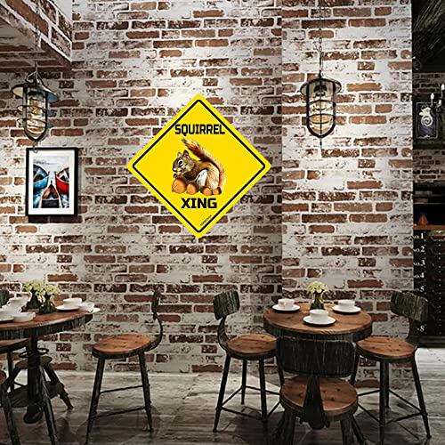 Image of SQUIRREL Xing Crossing Sign Funny Novelty Metal Tin Sign for Bar Club Country Home Coffee Shop Indoor& Outdoor Decor Yellow Street Sign 12X12inch