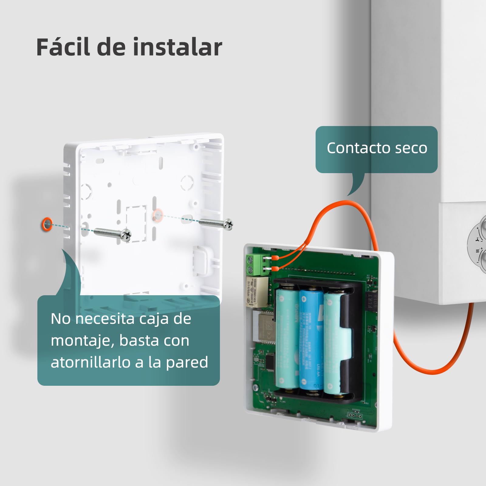 Termostato WiFi de 2 Hilos a Pilas para calderas de Gas.termostatos programable Diario controlable por Tuya o Smart Life.Termostato Compatible con Google Assistant y Alxea.