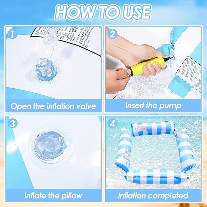 Image of Inflatable Pool Floats for Adults with Manual Air Pump - Water Hammock & Floating Bed | Adult Floaties | Swimming Pool, Beach, Lake & Summer Party (Rectangular Floating Bed, Pack of 2)