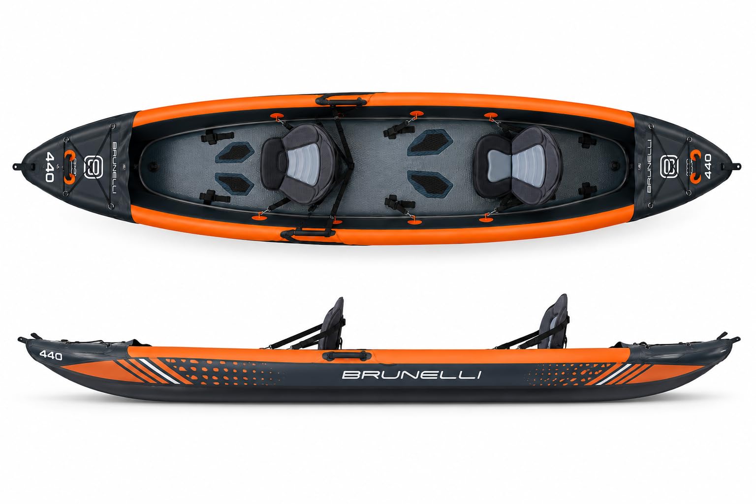 BRUNELLI Raptor 440 Kayak Gonfiabile per 2 Persone, Drop-Stitch Kayak da Touring, 10 PSI, 3 Camere d'Aria, Include 2 Pagaie, 2 Sedili, Pompa, Pinne e Borsa per il Trasporto
