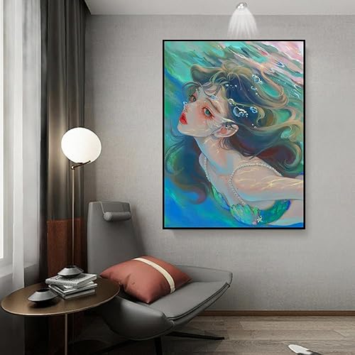 Miniatura 3 de Pimio Kit de pintura de diamante 5D para bricolaje, kit de arte redondo de diamante de sirena para adultos principiantes, perfecto para decoración