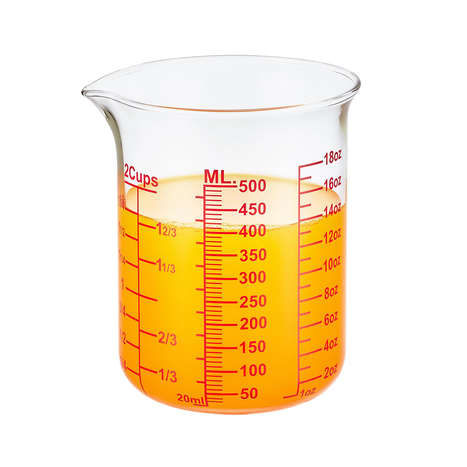 Vaso medidor de vidrio de borosilicato alto, boquilla en forma de V, vaso medidor de vidrio para cocina o restaurante, fácil de leer, 500 ml (16 onzas, 2 tazas)