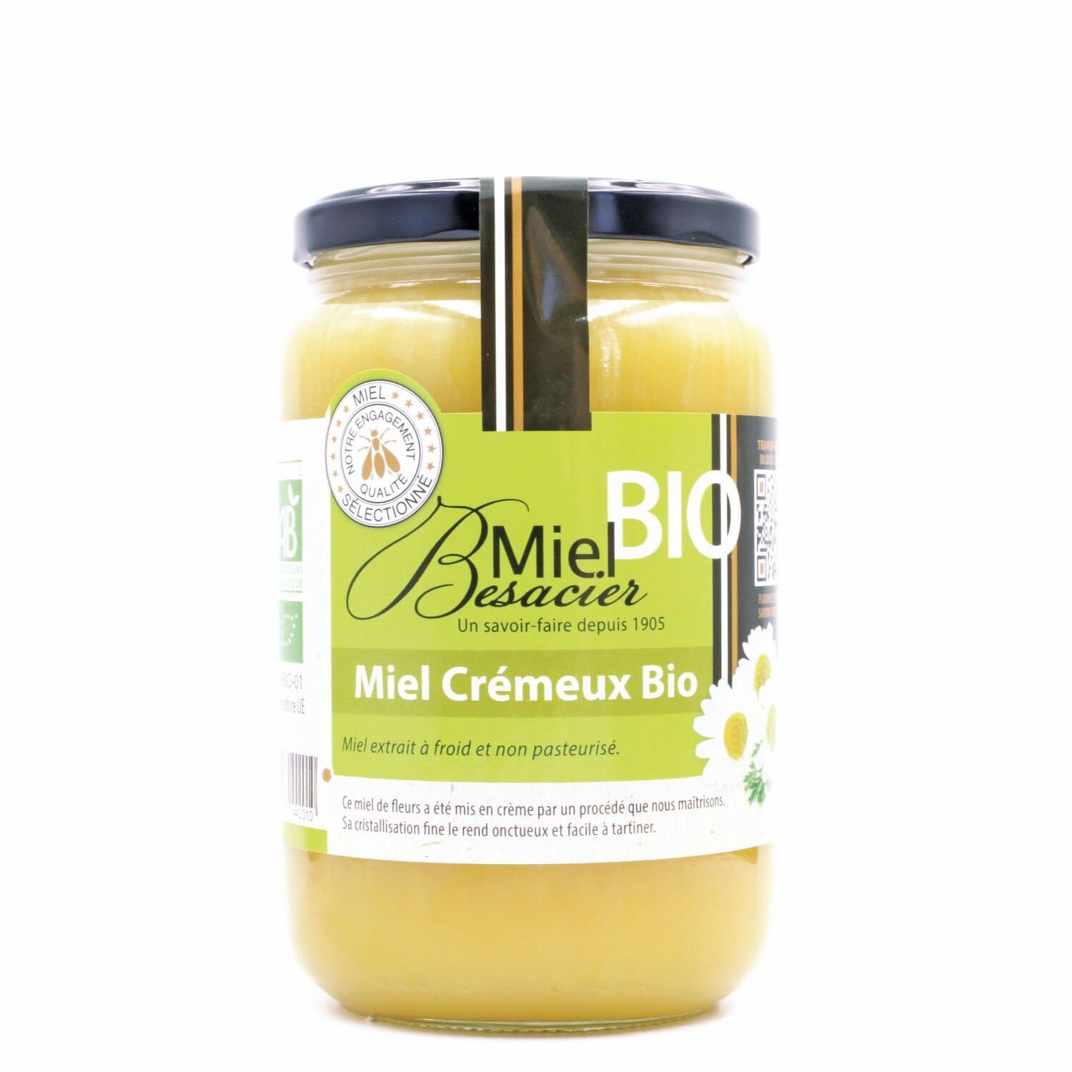 MIEL BESACIER – Miel Crémeux Bio, Douceur Naturelle à Tartiner, Pot 1kg Gourmand - Le Lot De 2