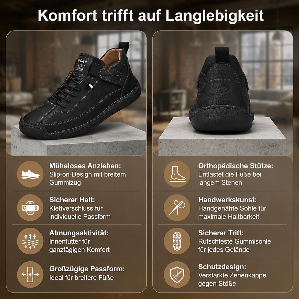 2026 New Sneakers Damen Herren,Komfortable&Schmerzfreie Orthopädische Sneaker,Handmade Leather Orthopedic Comfy Shoes,Slip-On Atmungsaktive Das Gehen Komfortabler Gestalten