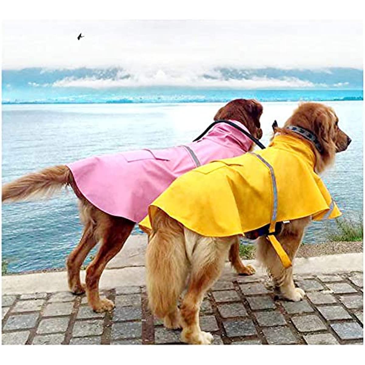 Mikayoo Impermeabile per cani di grandi dimensioni, regolabile per animali domestici, impermeabile, giacca leggera con cappuccio con striscia riflettente (rosa, L)