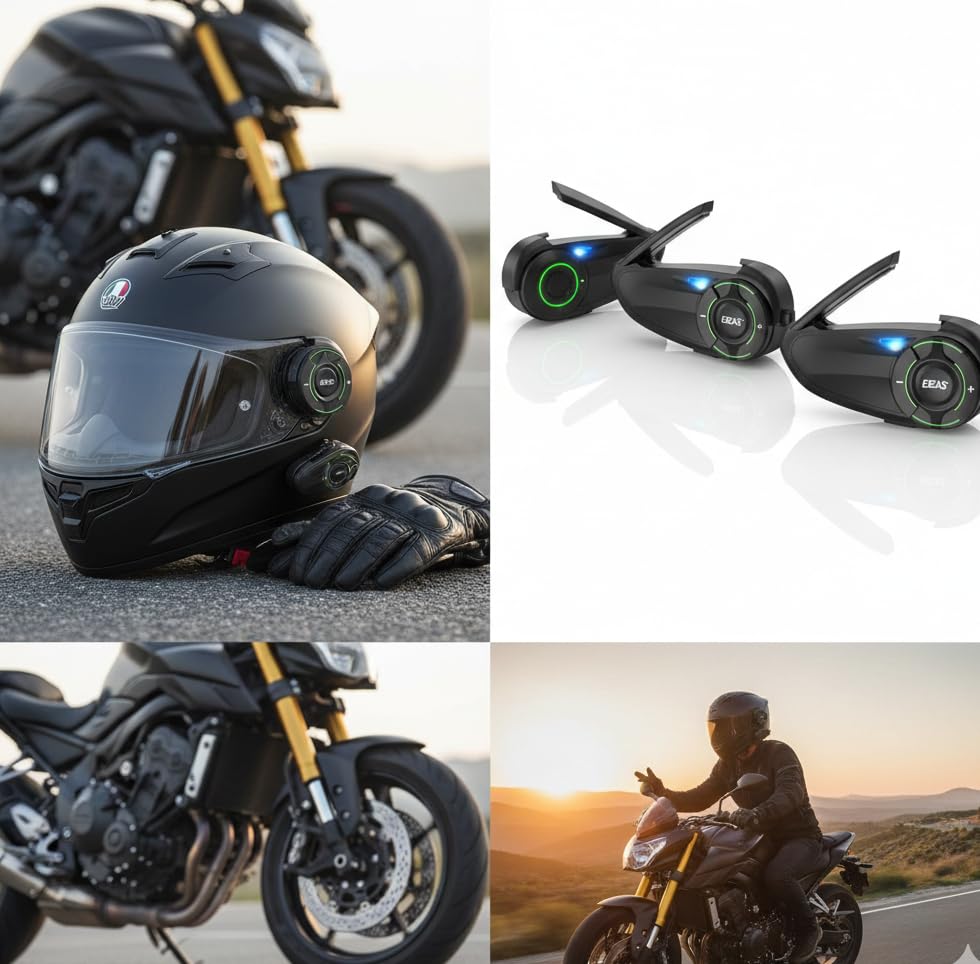 Image of GLAB Motorcycle Helmet Bluetooth Headset | 6 Riders Mesh Intercom, 230 Hours Standby, Noise Cancellation, FM Radio & Music Sharing