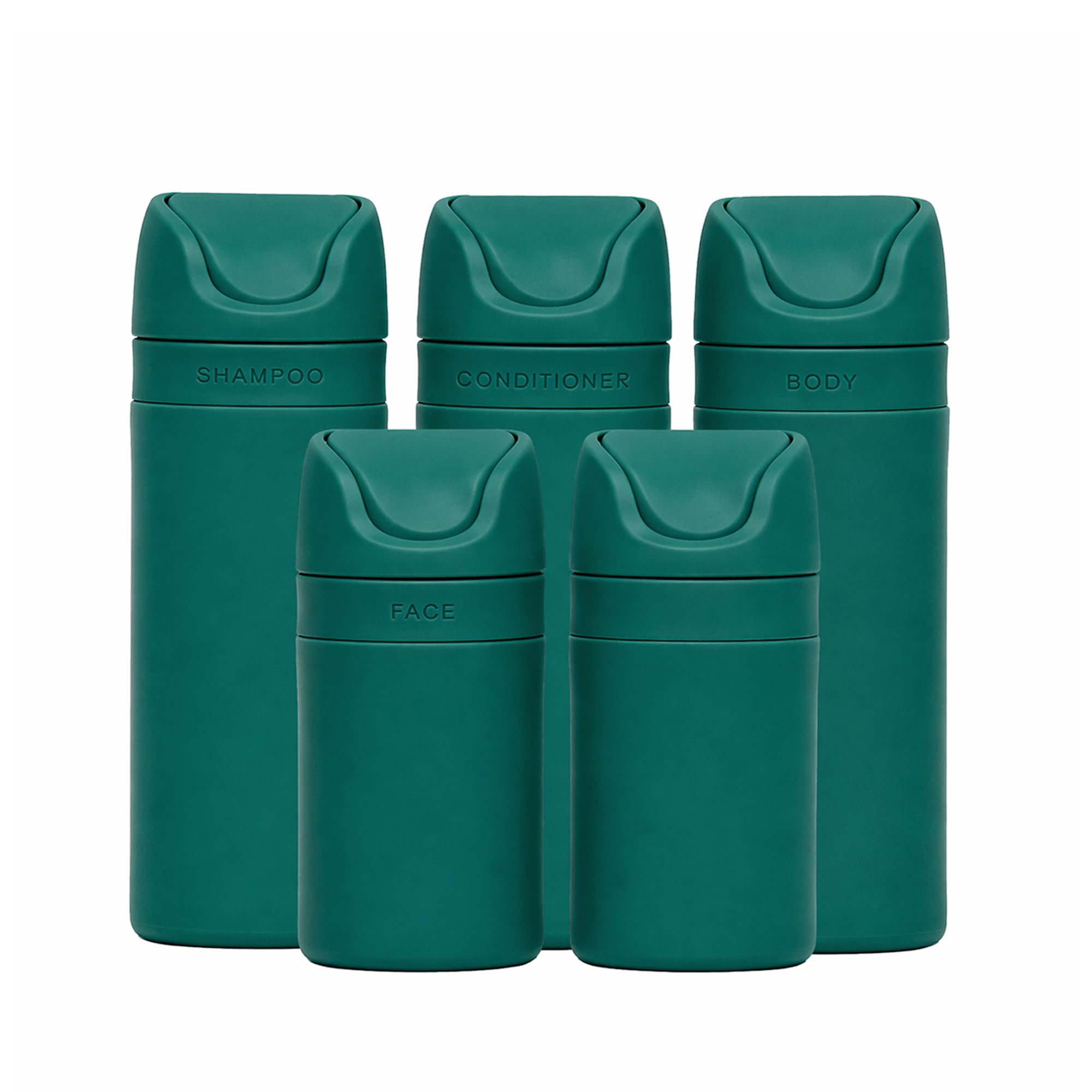 RIES Reiseflaschen für Toilettenartikel, Reisegröße, 5 Stück | Airless Pumpbehälter für Shampoo, Conditioner, Körper, Gesicht, auslaufsicher, TSA-geprüft, spülmaschinenfest