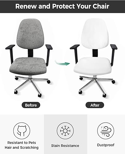 Miniatura 2 de Funda para silla de oficina, color blanco puro, funda elástica para asiento de silla de computadora, funda para respaldo, elástica, giratoria, cojín