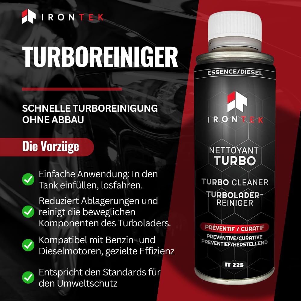 Turboreiniger Diesel Benzin 300ml - IRONTEK | IT225 | Ohne Demontage | Profi Effizienz