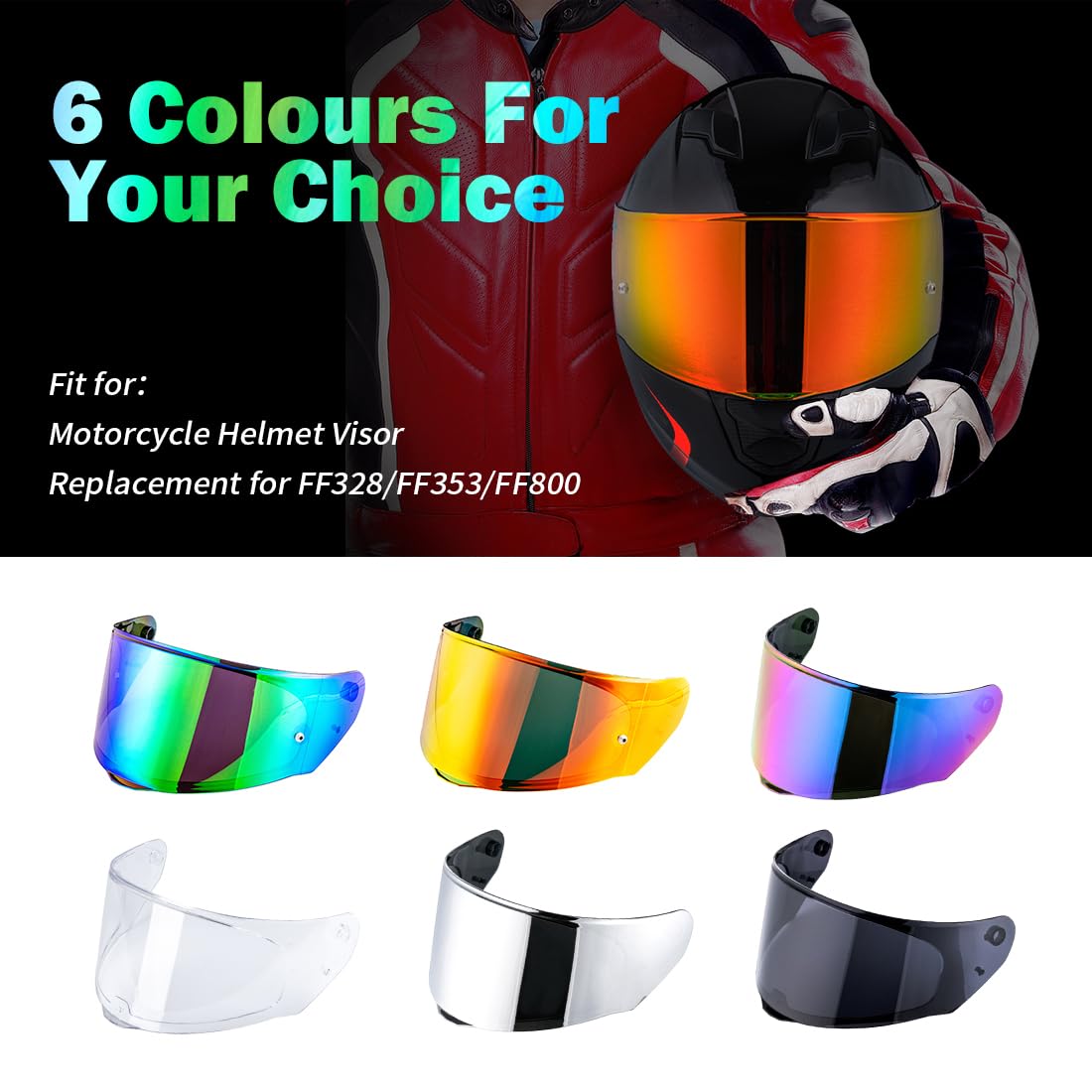 VCOROS Visera Casco Moto para FF328 FF353 FF800 | Visiera per Casco Integrale da Moto,Visera de Lente para Casco Protección contra Viento,Accesorios para Cascos de Moto