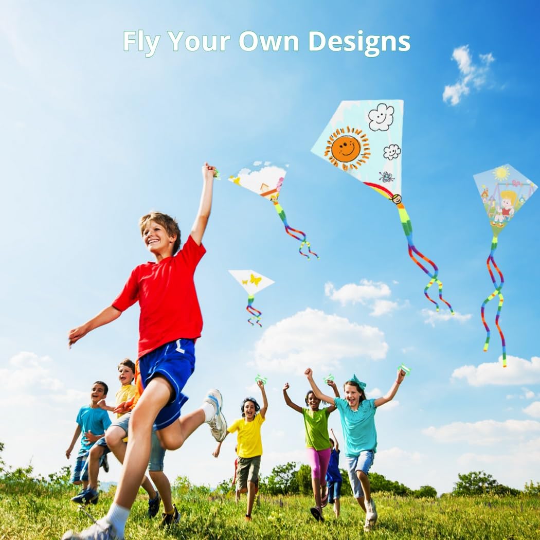 Cerf-volant blanc pour enfants - Jouet créatif à colorier - Cerf-volant avec émerillon et ligne