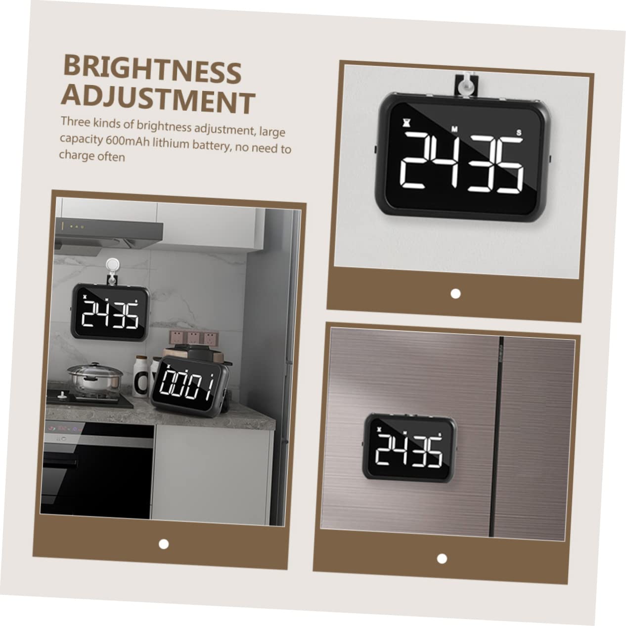 OUNONA 3 Pezzi Sveglia display led countdown batterie ricaricabili Temporizzazione creckers orologi colorato timer degli esami degli studenti timer di cottura Acciaio inossidabile Black