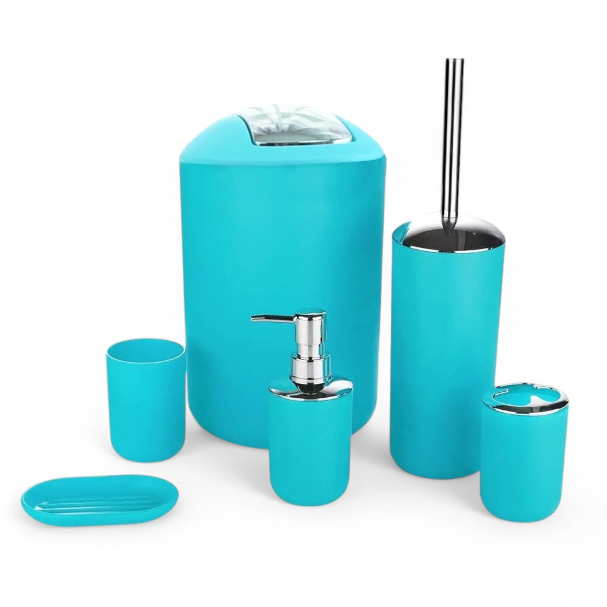 GMMH 6-Piece bathroom accessory set, soap dispenser, holder, toilet brush, bathroom set, turquoise, design 2 — image 1