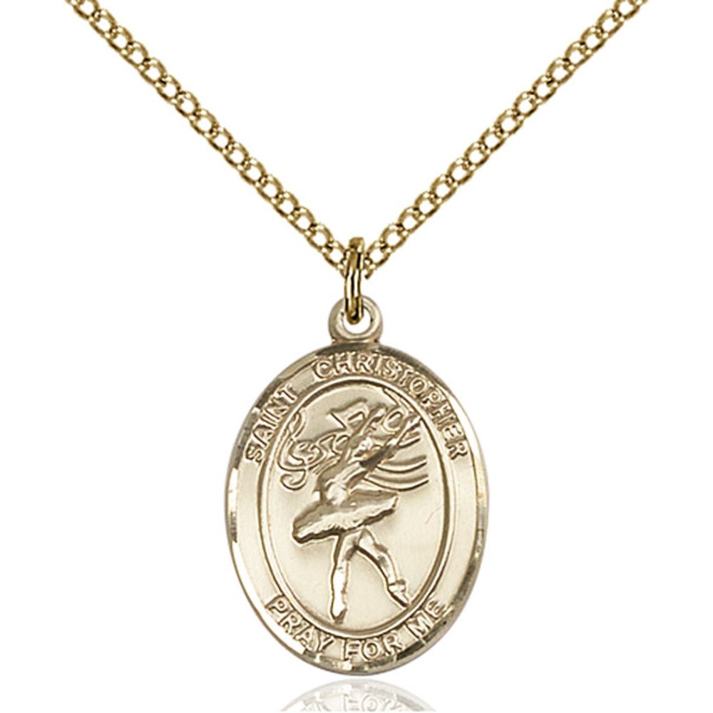 Bonyak Jewelry Saint Medal Collection Custom Engraved Gold Filled St Christopher/Dance Pendant 3/4 x 1/2 inches with Gold-Filled Lite Curb Chain