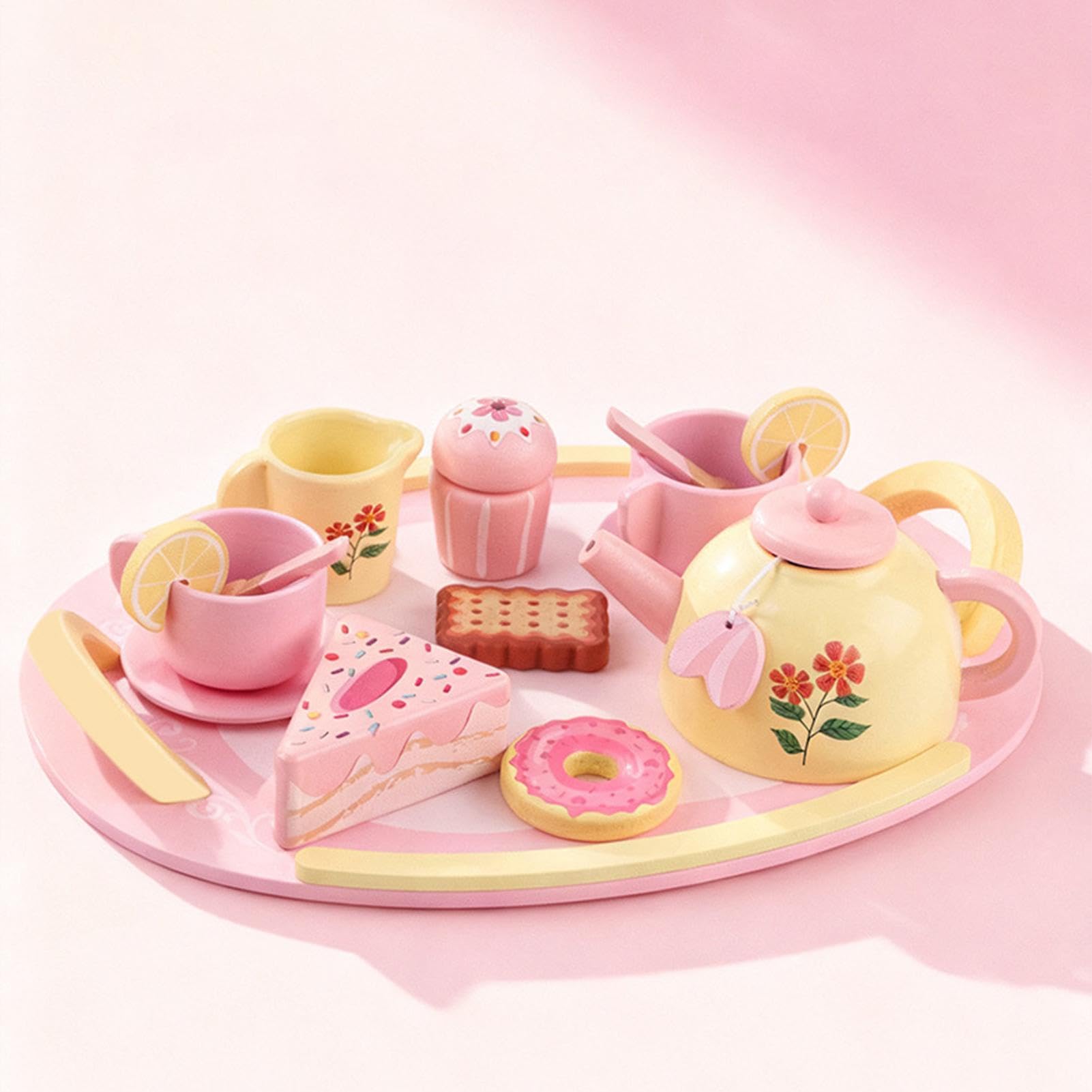 Juego de Té para Niñas Juguete Educativo de 16 Piezas de Madera con Postres | Set Té Para Niñas Pequeñas Para Niñas 6-8 Años, Día Del Niño, Thanksgiving, Días Festivos, Vacaciones Y Año