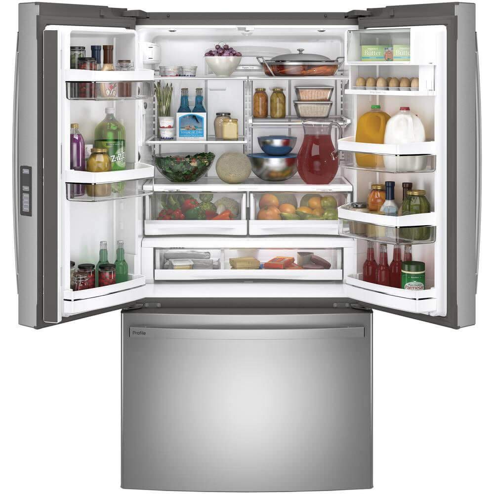 GE Profile 36 Counter Depth French Door Refrigerator with 23.1 cu. ft. Capacity Internal Water Dispenser TwinChill Evaporator and Showcase LED Lighting in Fingerprint Resistant on Fridge.com