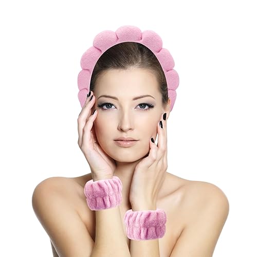 Miniatura 7 de Diademas de spa para lavar la cara, maquillaje y cuidado de la piel. Juego de 2 diademas para el cuidado de la piel con muñequeras. Paño de rizo