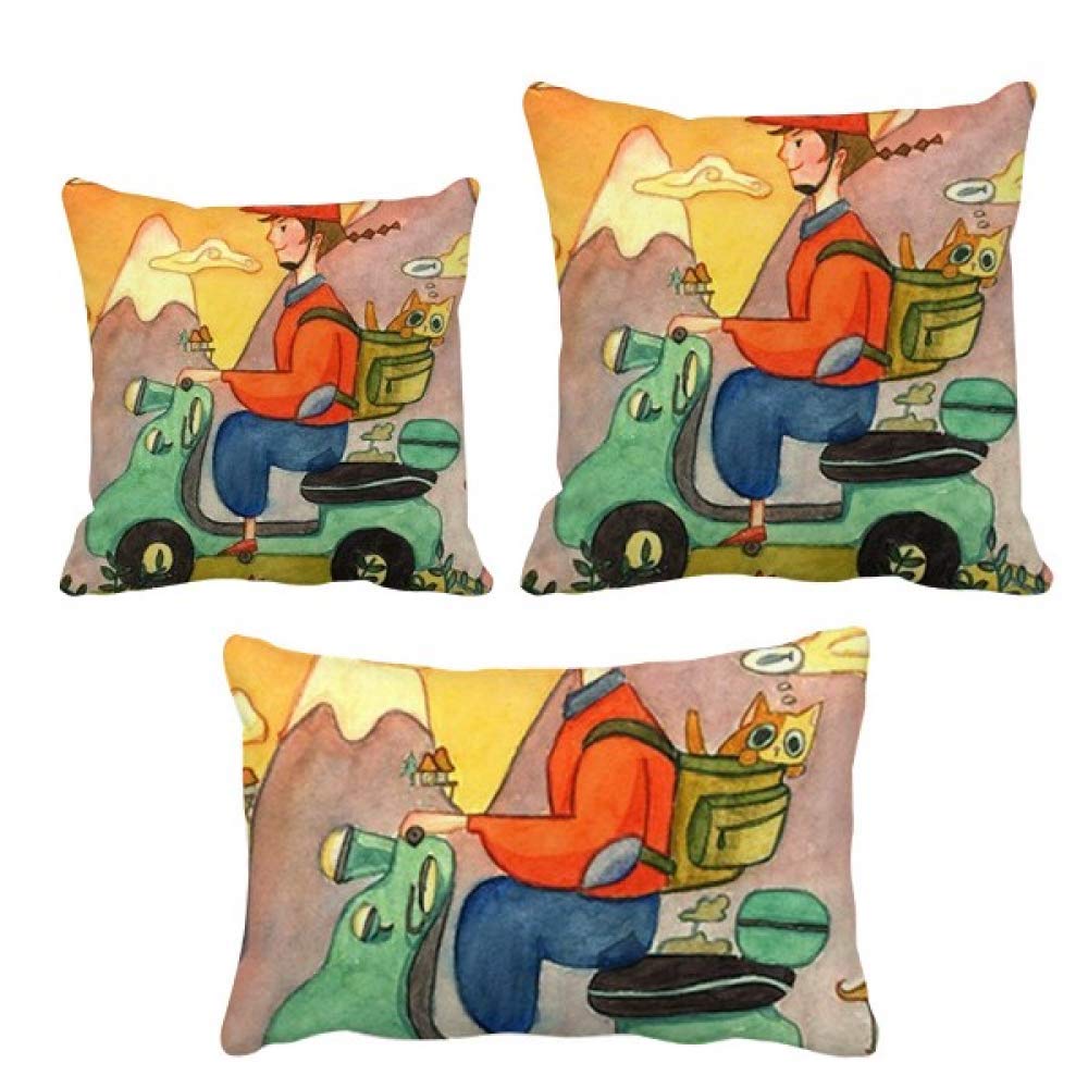 Peinture aquarelle chat agriculteur : coussin décoratif MiaoJi avec insert pour canapé de salon