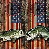 Speed Demon Hot Rod Shop Cornhole Board Wraps ~ American Flag and Camo with Large Mouth Bass Fish Corn Hole Boards Laminated Decal Wraps (Set of 2) #05/02