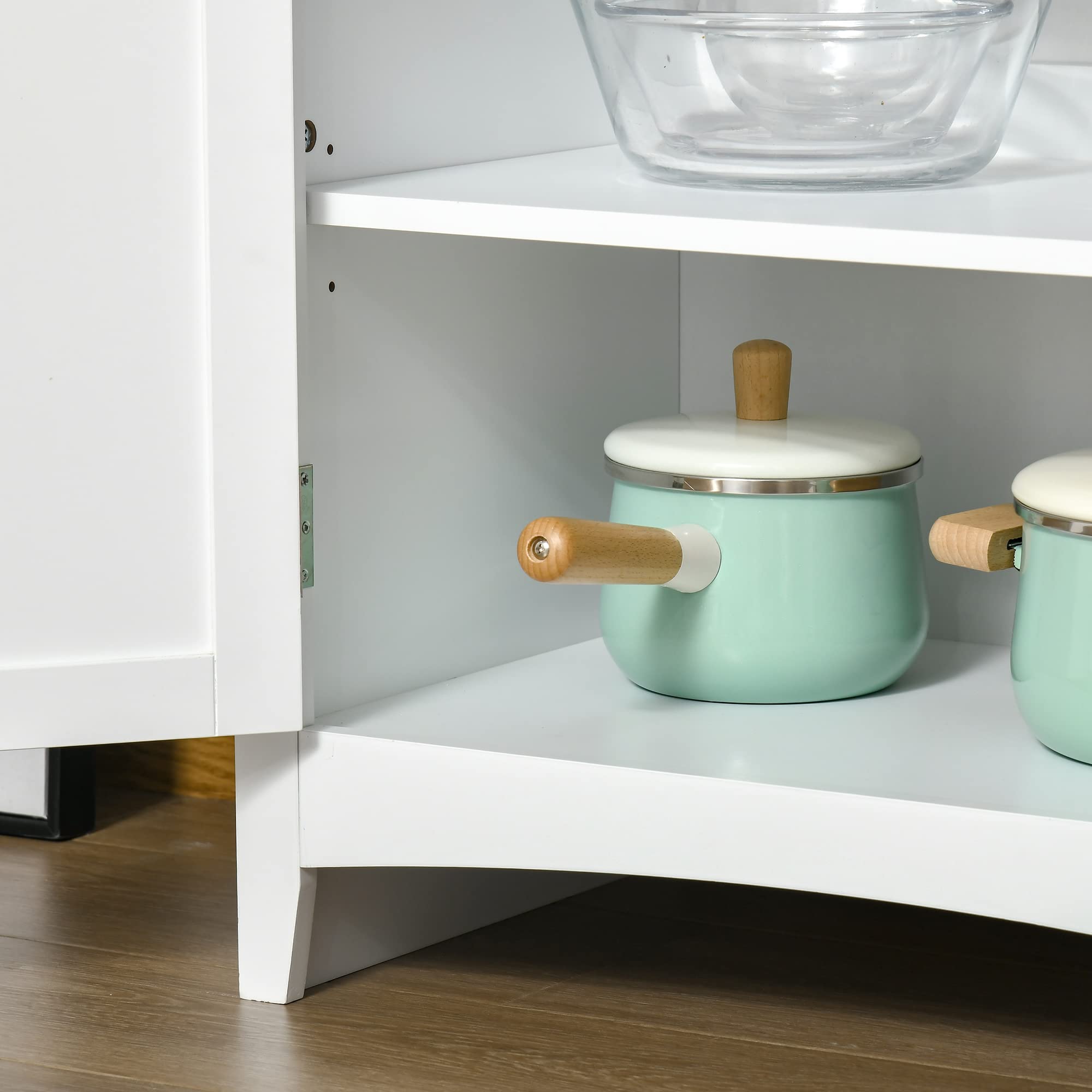 HOMCOM Credenza Cucina Alta, Mobile Dispensa con 2 Armadietti, Ripiani Regolabili, Ante in Vetro, Cassetto e Piano d'Appoggio, in MDF, per Cucina e Sala da Pranzo, 68.6x40x164 cm, Bianco