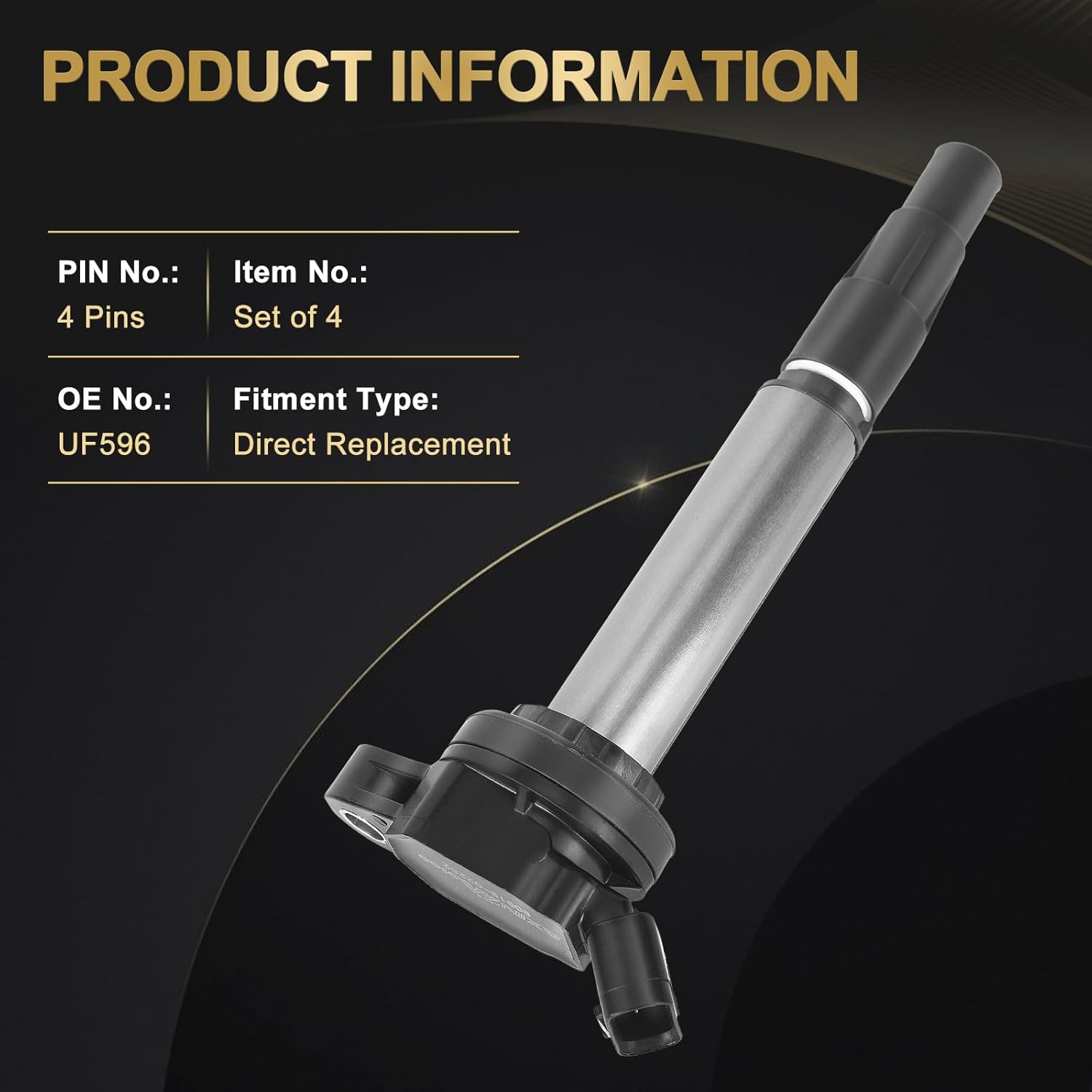 4PCS Ignition Coil Pack UF596 Replacement for Toyota Corolla IM Matrix Prius Scion XD, for Dodge Grand Caravan Journey, for Jeep Cherokee for Lexus CT200H for Pontiac Vibe L4 1.8L C1714