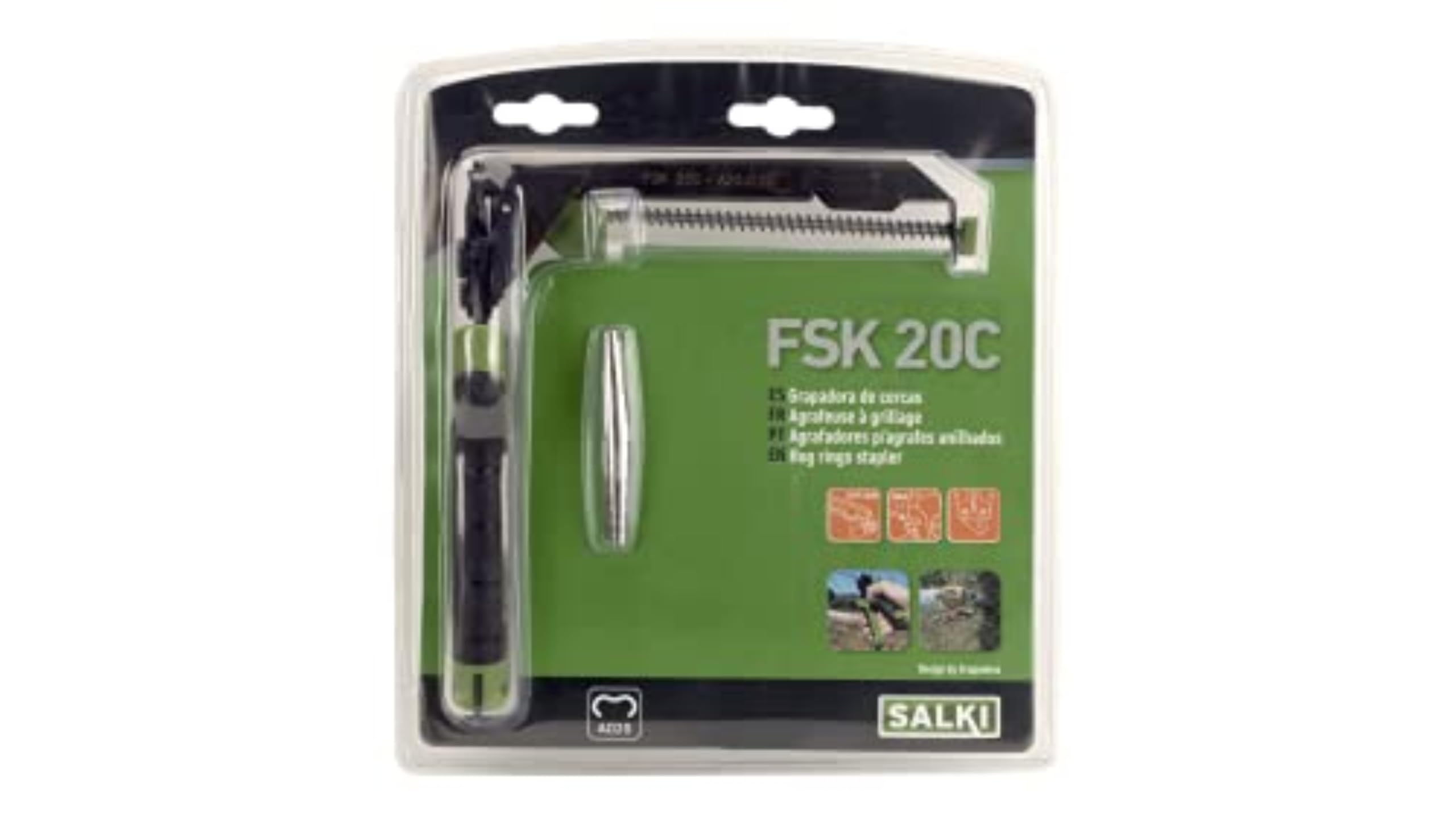 SALKI | Agrafeuse pour Clôtures avec Chargeur FSK20C | Pinces pour Clôtures | Coupeur de Câbles Incorporé | Compatible avec les Agrafes Ω20 et HR22