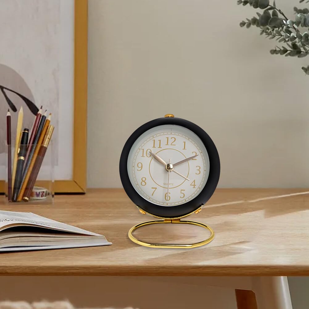 Sveglia Analogica Retrò Con Lampada Da Notte - Diametro 11,5 Cm - Orologio Da Comodino Silenzioso In Cassa Metallica - Regalo Per Bambini E Adulti - 3