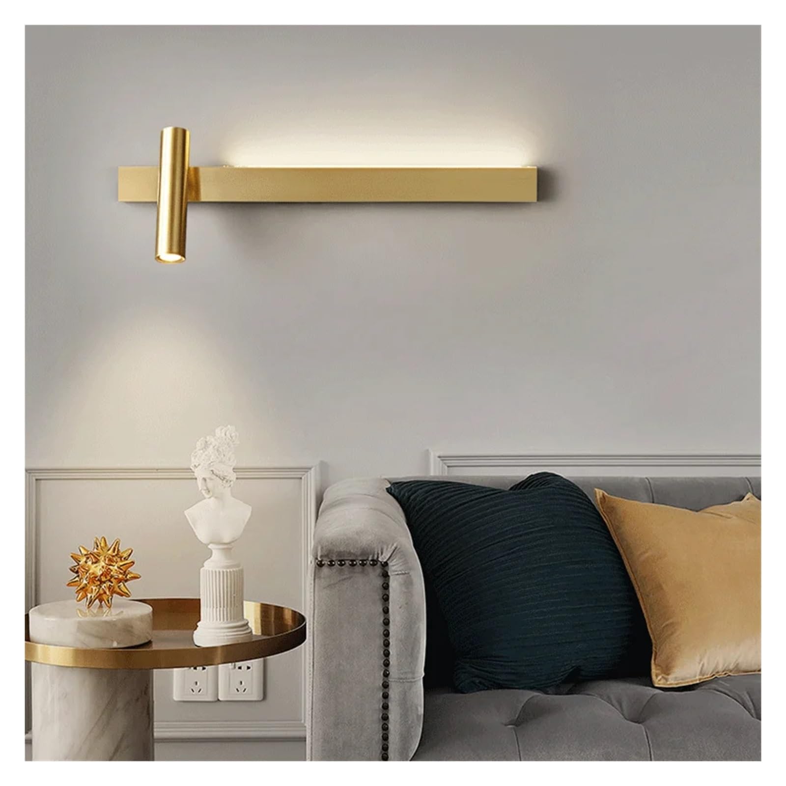 OLSKFUH Simple Luxury Copper Wall Sconce Modern Bedside Long Gold Black Led Lighting Decorative Lights,Gold-60cm