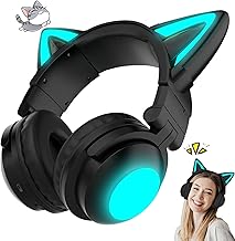GHDVOP 猫耳ヘッドホン Bluetooth5.0 猫耳ヘッドフォン 有線/無線両用 可愛い ゲーミングヘッドセット 伸縮式 折り畳み式 マイク内蔵 LEDランプ 7色 自由変換 キラキラ 3.5ｍｍ USBポート搭載 ノイズキャンセリング 子供/大人用 ゲーム用 PS5 /PC/FPS/パソコン対応 在宅勤務 クリスマス 誕生日 入学式 プレゼント 日本語説明書付き