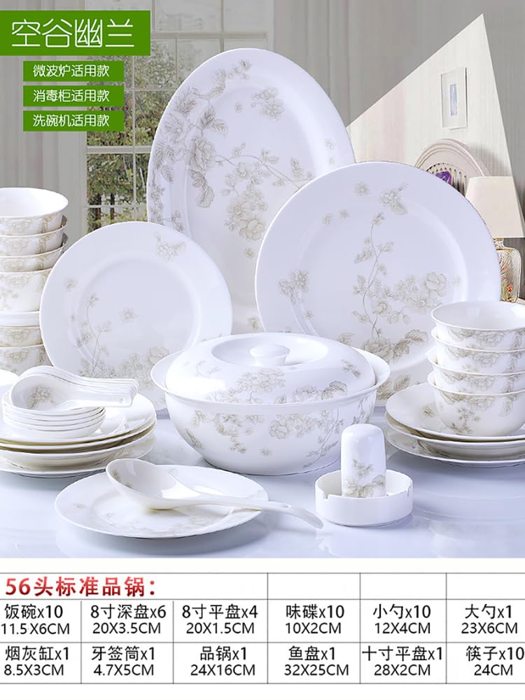 Ceramiczna zastawa stołowa Jingdezhen zastawa stołowa z porcelany kostnej chińska miska i zestaw naczyń światło domowe luksusowa miska i talerz miska pałeczki koreański (Color : 56-piece set-03)