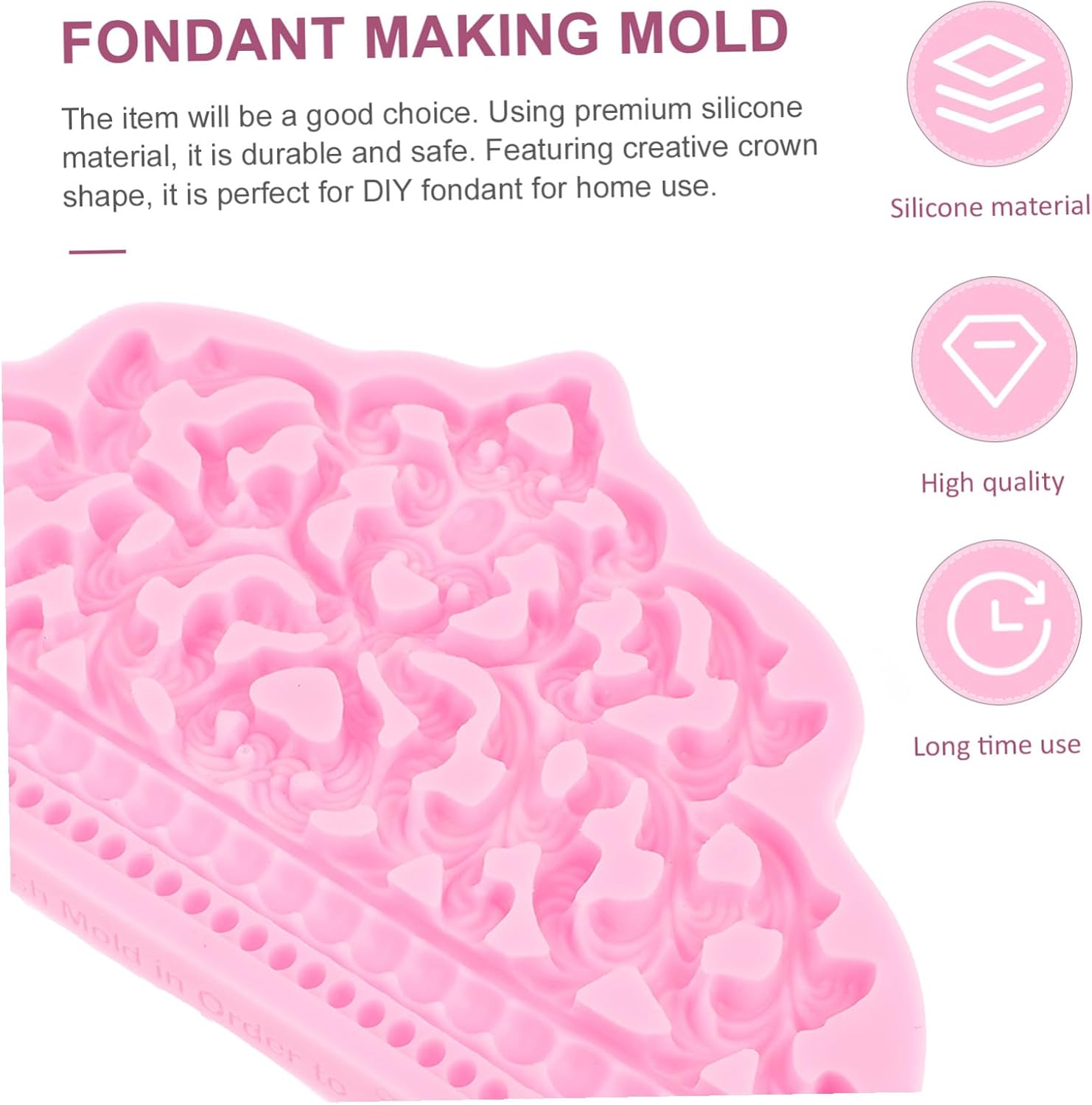 Crown Shaped Silicone Cake Mold DIY Dessert Baking Mold for Fondant Candy Fudge Non-stick Easy Release Pink Handmade Craft for Weddings Birthdays Parties