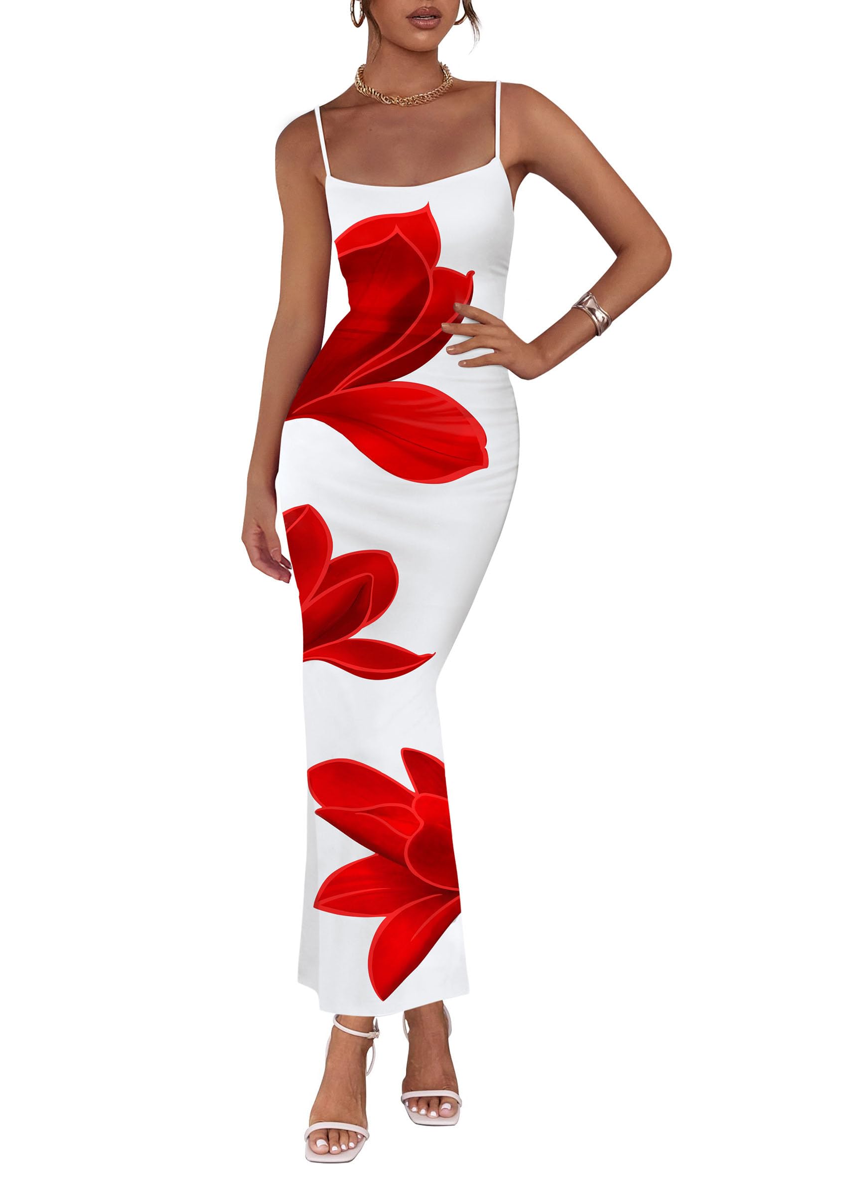 PRETTYGARDEN Womens Floral Maxi Dress Summer 2026 Sexy Spaghetti Strap Slip Bodycon Mesh Beach Vacation Dresses